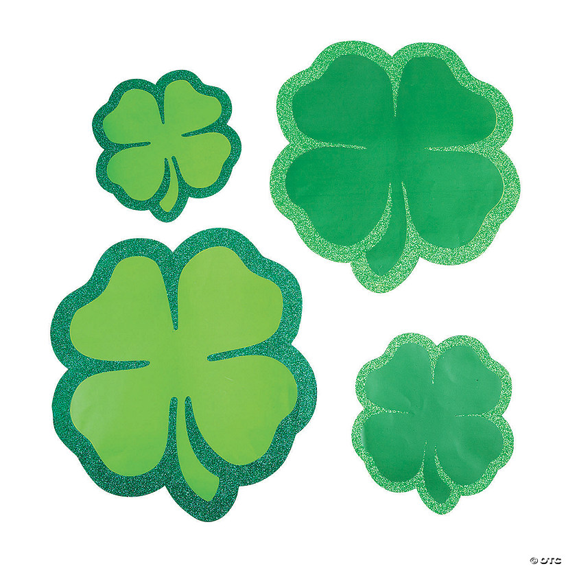 Jumbo Glitter Four-Leaf Clover Cardstock Cutouts Set - 6 Pc. Image
