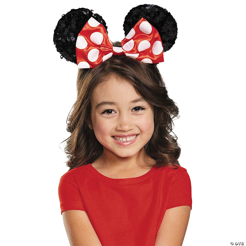 Kid&#8217;s Red Minnie Mouse Bow Sequin Ears Image