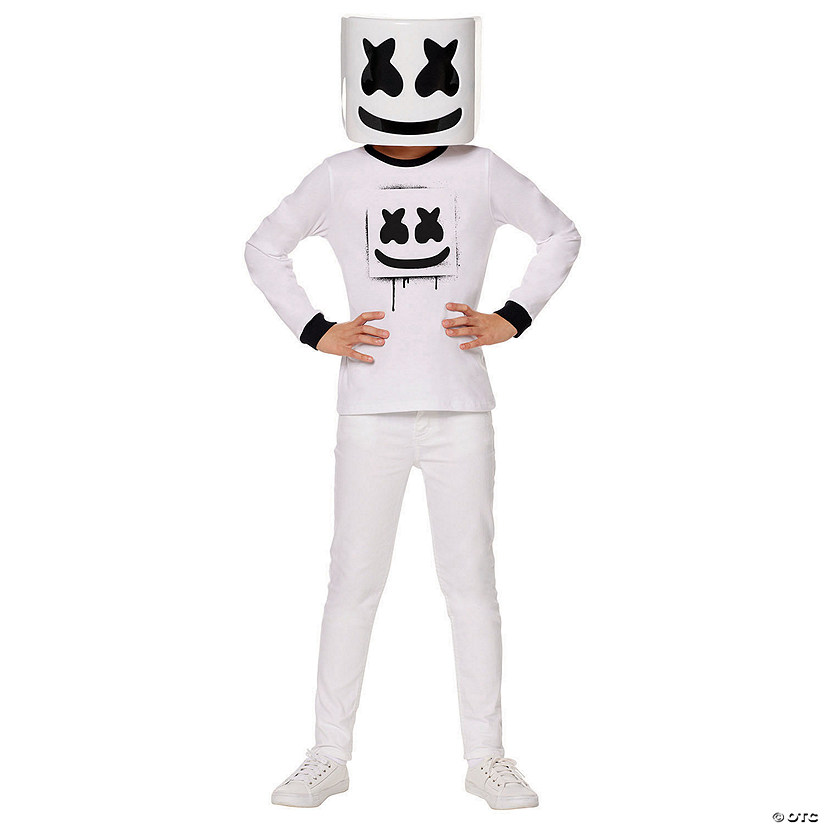 Kids Black &amp; White Marshmello Halloween Costume Image
