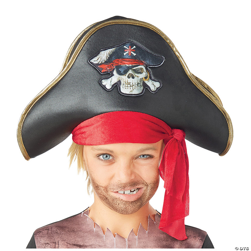 Kids Black Pirate Hat with Jolly Roger Image
