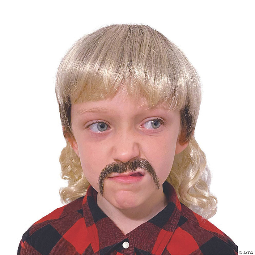 Kid's Blonde Mullet & Brown Mustache Set Image