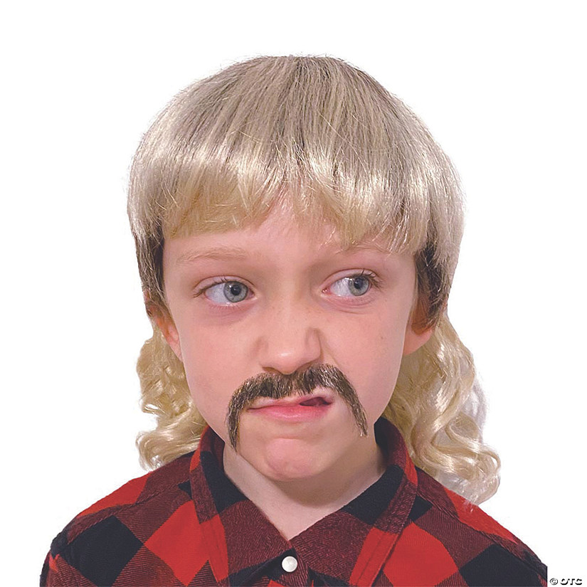 Kids Blonde Mullet &amp; Brown Mustache Set Image