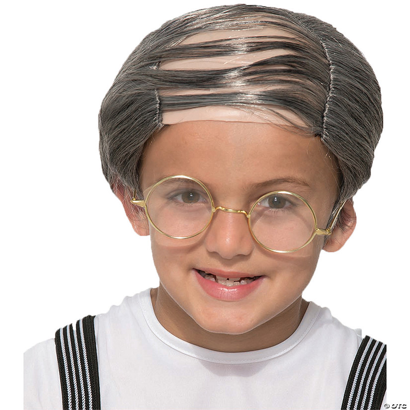 Kids Brown & Gray Old Uncle Comb Over Wig Image