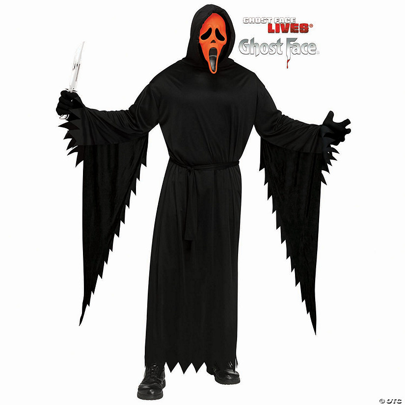 Kids Ghost Face&#174; Black Robe with Orange Fluorescent Mask Costume - Medium 8-10 Image