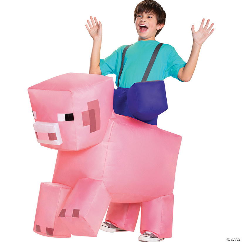 Kids' Inflatable Minecraft Pig Ride On Costume Image