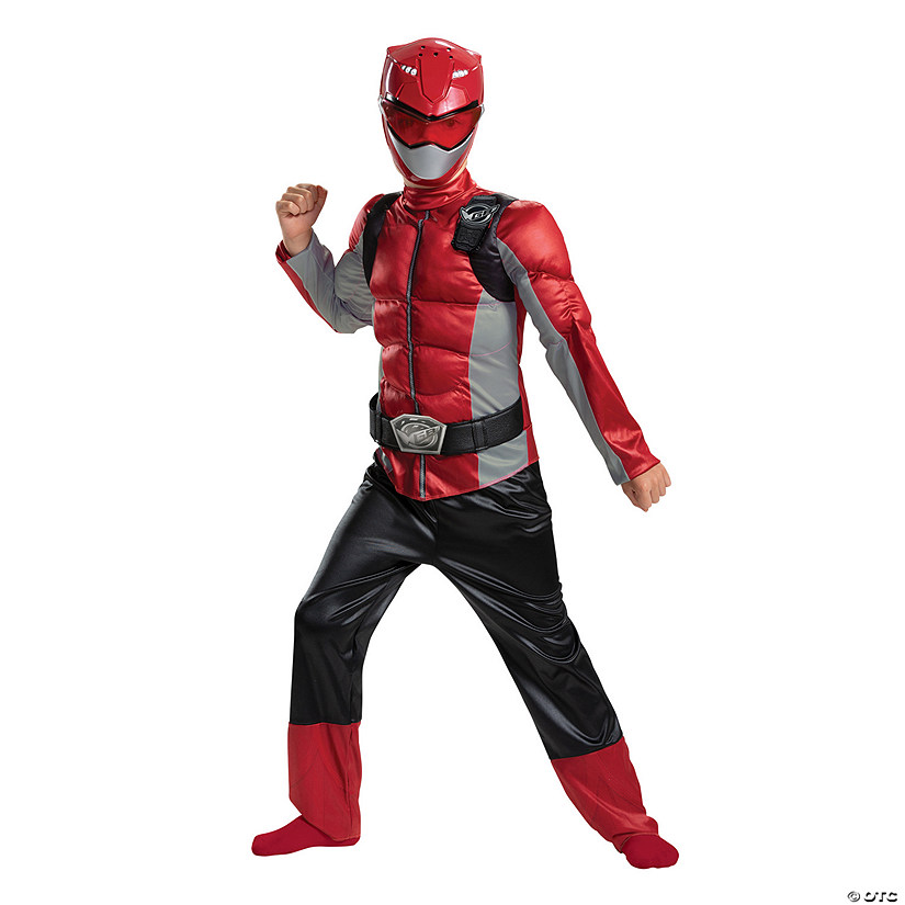 Kids Muscle Power Rangers Beast Morphers&amp;#8482; Red Ranger Jumpsuit Costume Image