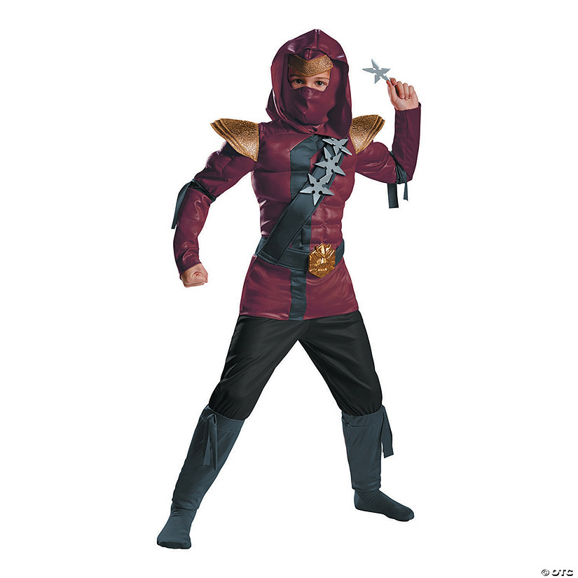 Kid's Muscle Red Fire Ninja Costume - Small Image