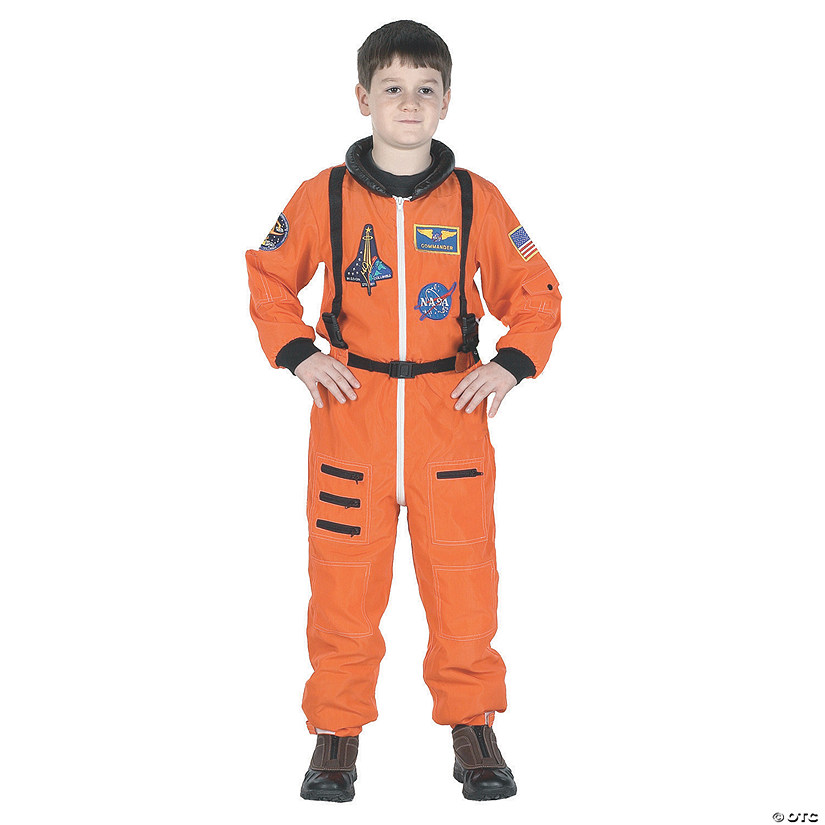 Kid's Orange Astronaut Suit Costume - Large Image
