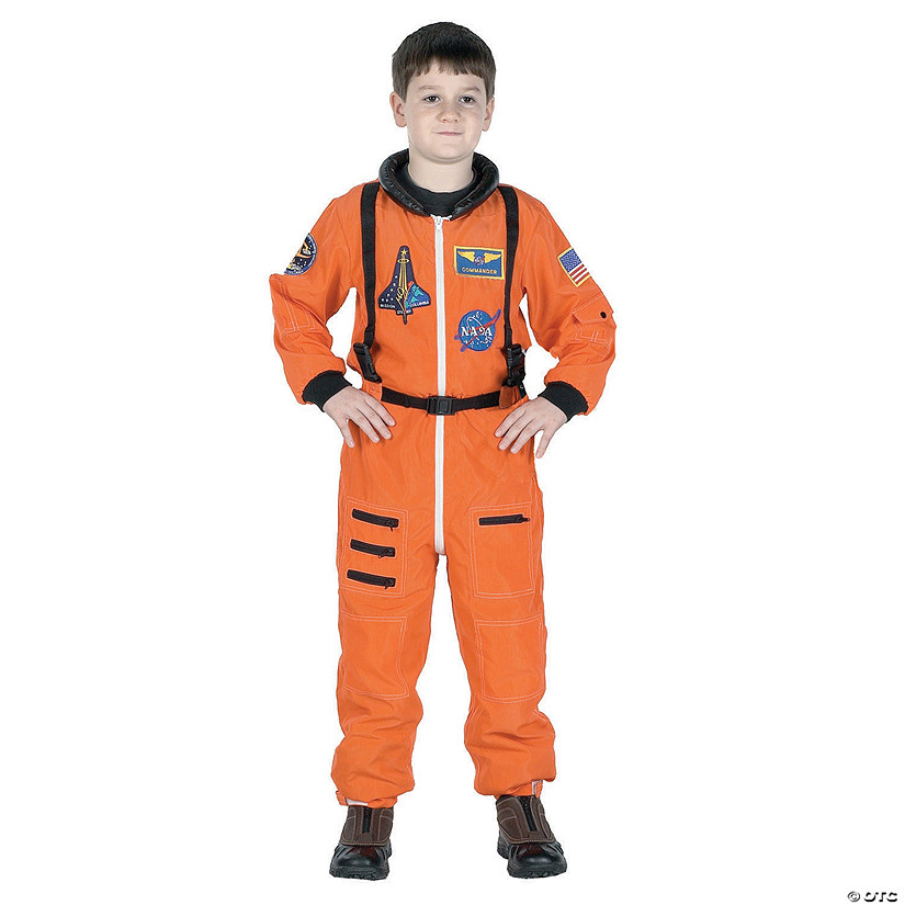 Kid's Orange Astronaut Suit Costume Image