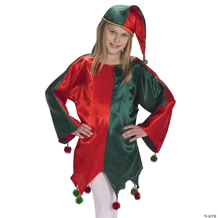 Kids Satin Jingle Elf Costume - Size 4-8 Image