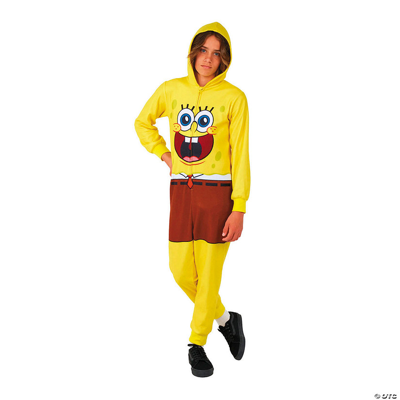 Kids SpongeBob SquarePants&amp;#8482; SpongeBob Hooded Onesie Costume Image