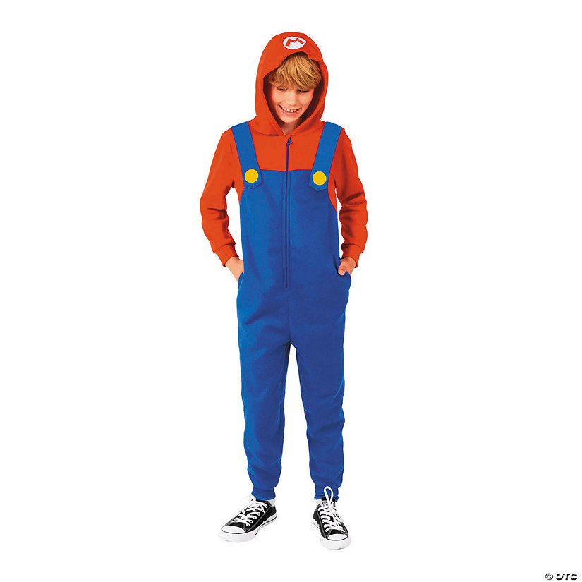 Kids Super Mario Bros.&amp;#8482; Mario Hooded Onesie Costume Image