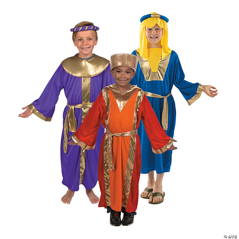 Kids Three Kings Red, Blue & Purple Nativity Costume Set Image