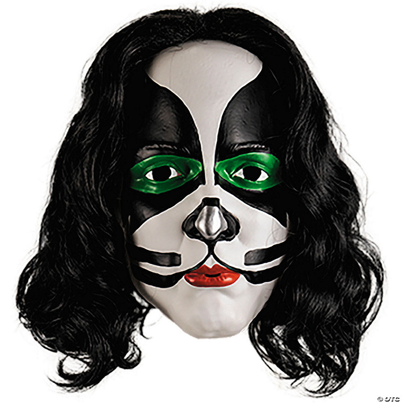 KISS Deluxe The Catman Overhead Plastic Mask with Wig - One Size Image