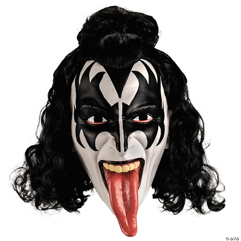 KISS Deluxe The Demon Overhead Plastic Mask with Wig - One Size Image