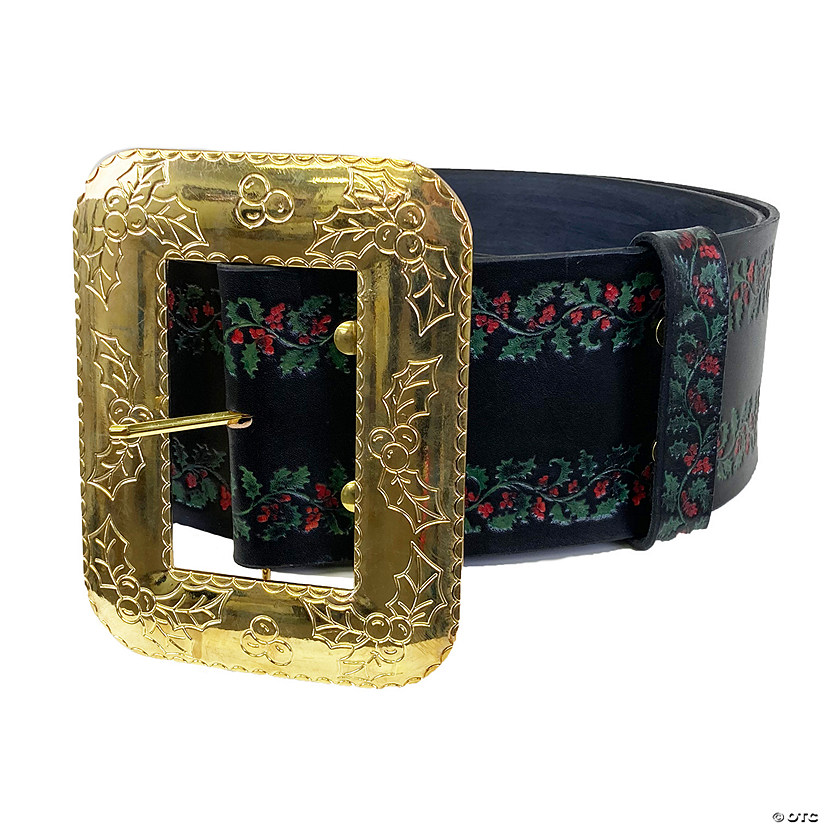 Leather Santa Belt Embossed with Holly Image