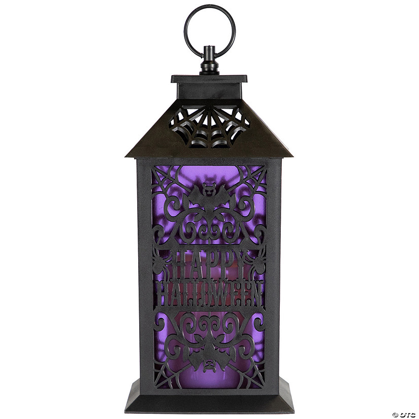 LED LIghted Bats "Happy Halloween" Candle Lantern - 11" - Black Image