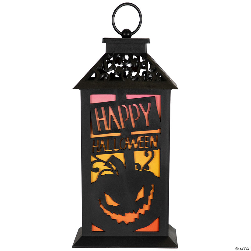 LED Lighted Jack-O-Lantern Happy Halloween Lantern - 11" - Black Image