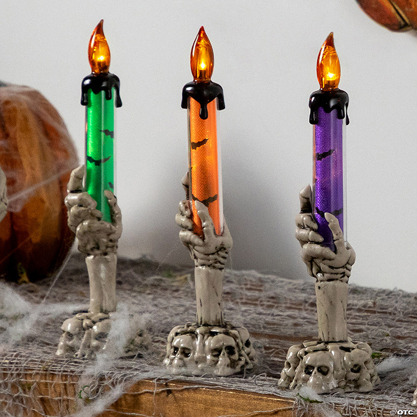 LED Lighted Skeleton Hand Halloween Candles - 8.25" - Set of 3 Image
