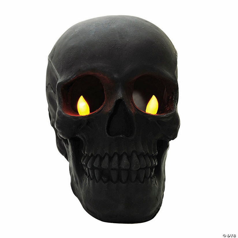 Light-Up Flickering Eyes Black Skull Halloween Decoration Image