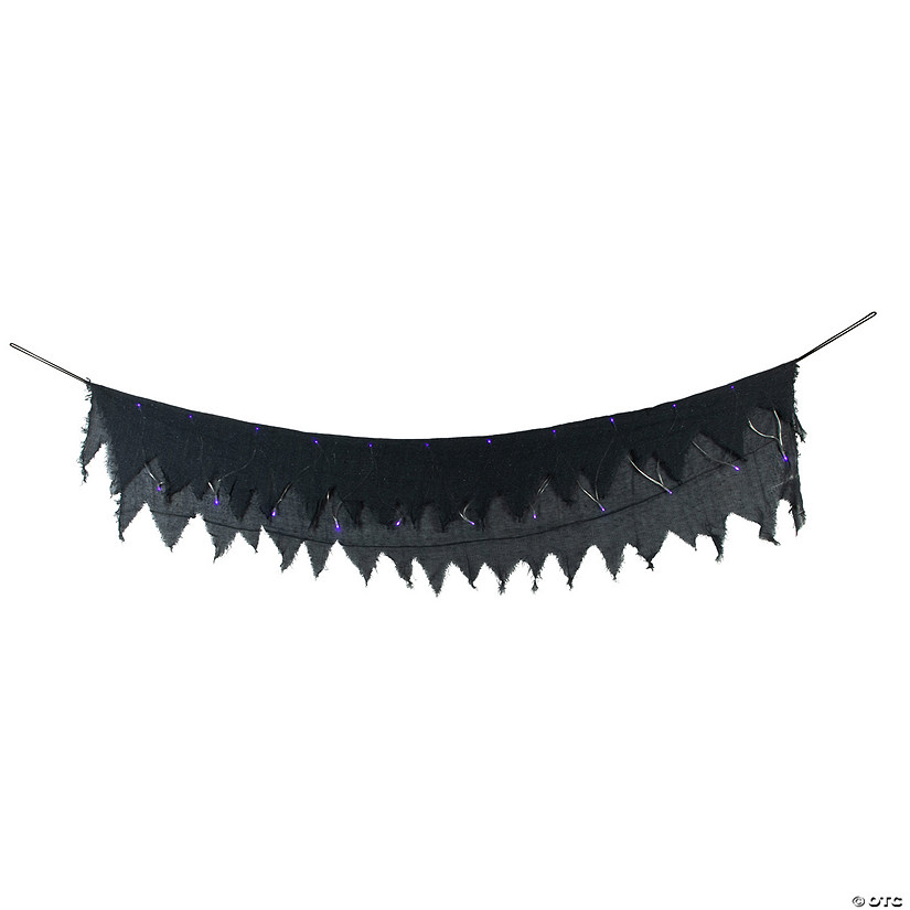Lighted Raggedy Halloween Valance- 5.75' - Purple LED Lights Image