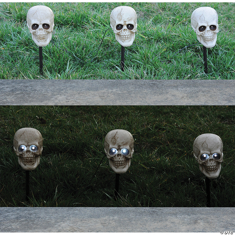 Lighted Skull Pathway Markers Decoration - Set of 3 Image