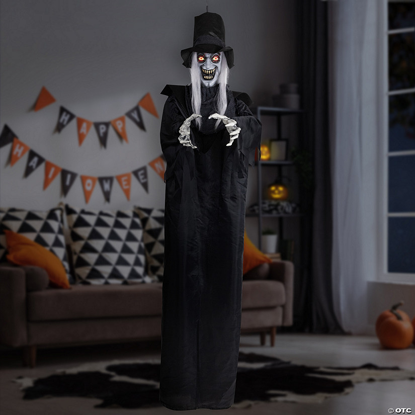 Lighted Vampire in Robe and Top Hat with Sound Hanging Halloween Decoration - 6' Image
