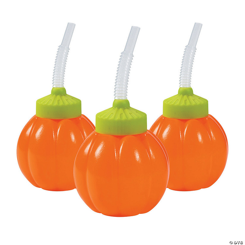 Lil&#8217; Pumpkin Cups with Lids & Straws - 12 Pc. Image