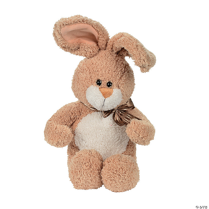 Long-Eared Soft Brown Stuffed Bunny with Bow Image