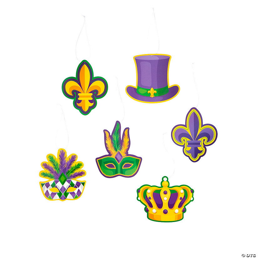 Mardi Gras Purple, Green & Yellow Hanging Decorations - 6 Pc. Image