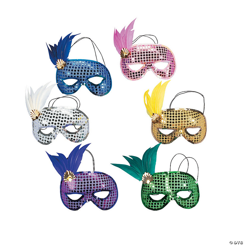 Mardi Gras Sequin &amp; Feather Masks- 12 Pc. Image