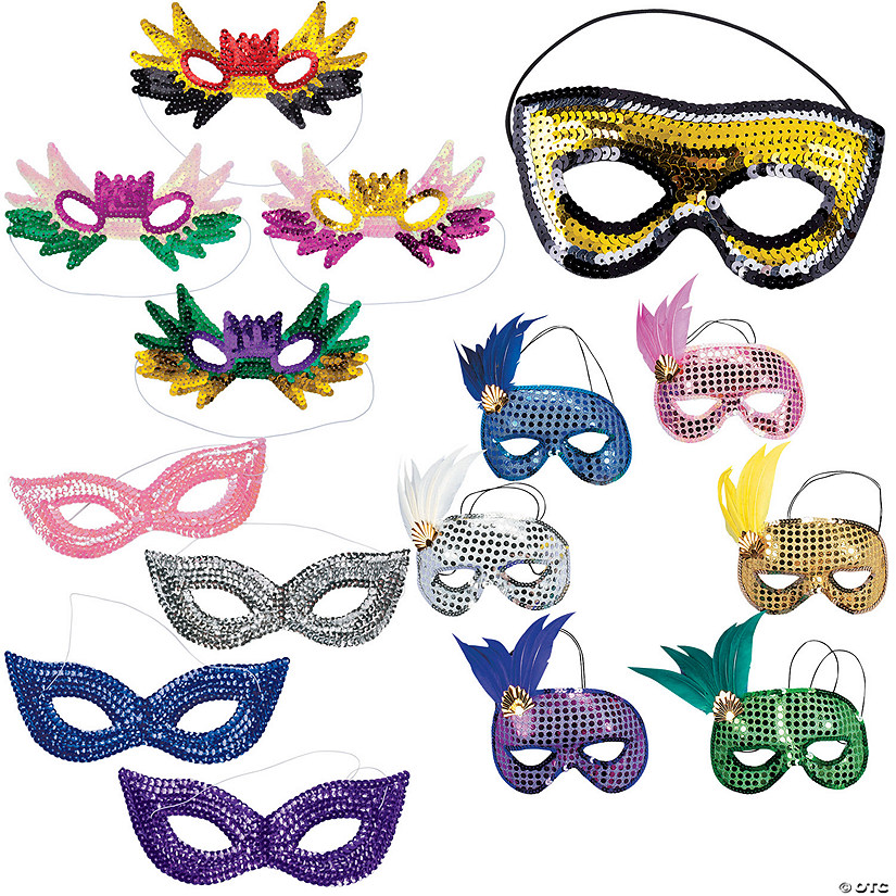 Mardi Gras Sequin Mask Kit Assortment for 48 Image