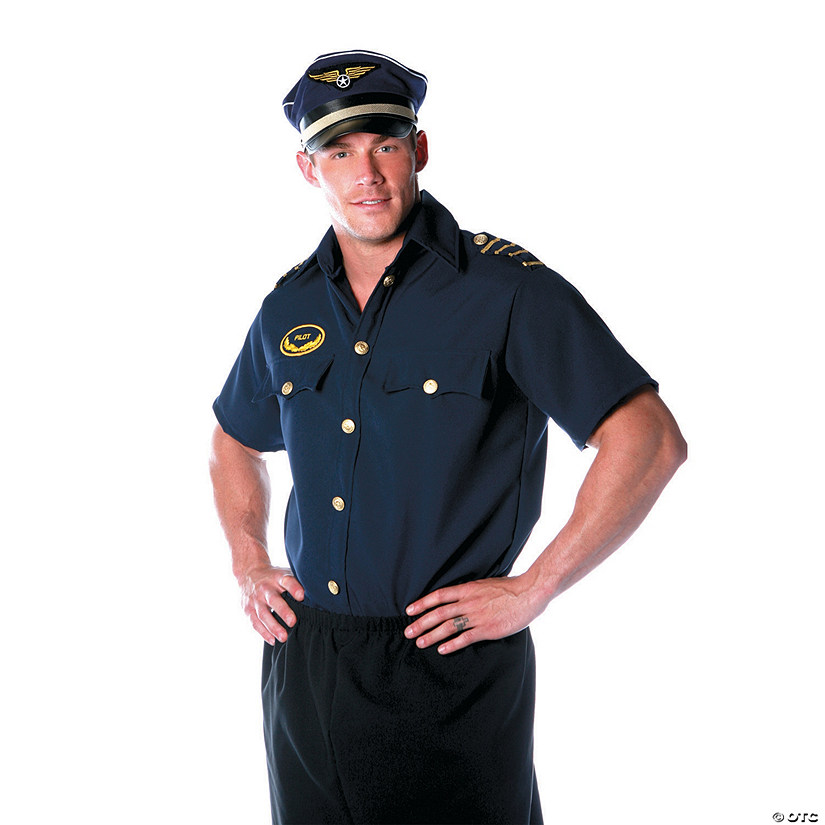 Men's Blue Pilot Shirt Costume Image