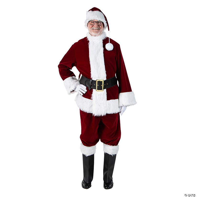 Men's Burgundy Velvet Santa Suit Costume Image