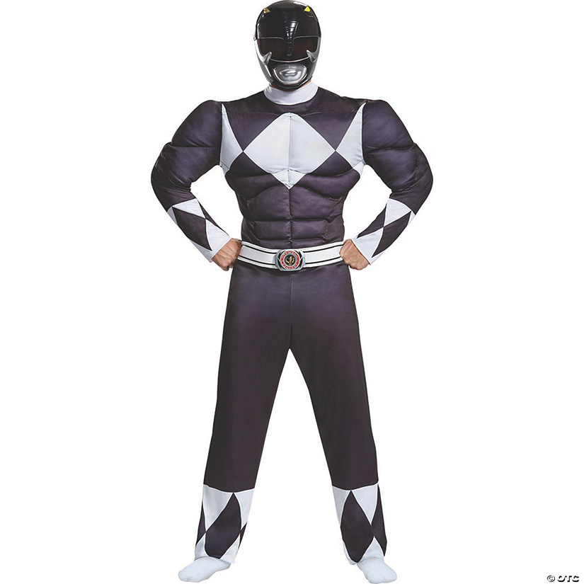 Men's Classic Muscle Mighty Morphin Power Rangers Black Ranger Costume Image