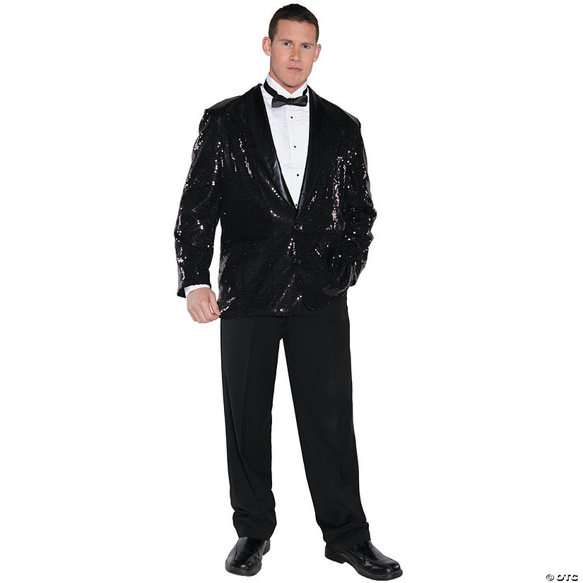Men's Plus Size Black Sequin Jacket - 2XL Image
