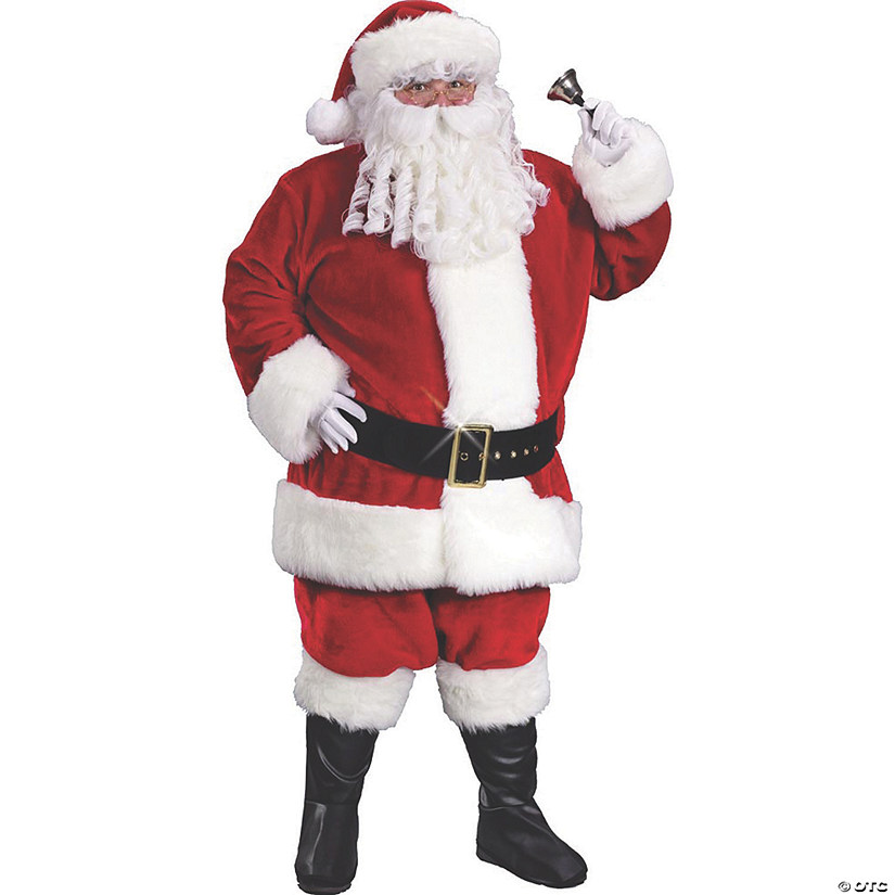 Men's Plus Size Plush Crimson Santa Suit Costume - 2XL Image