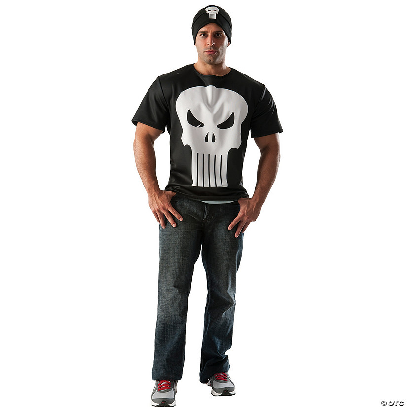 Men's Punisher Shirt & Hat Costume Kit Image