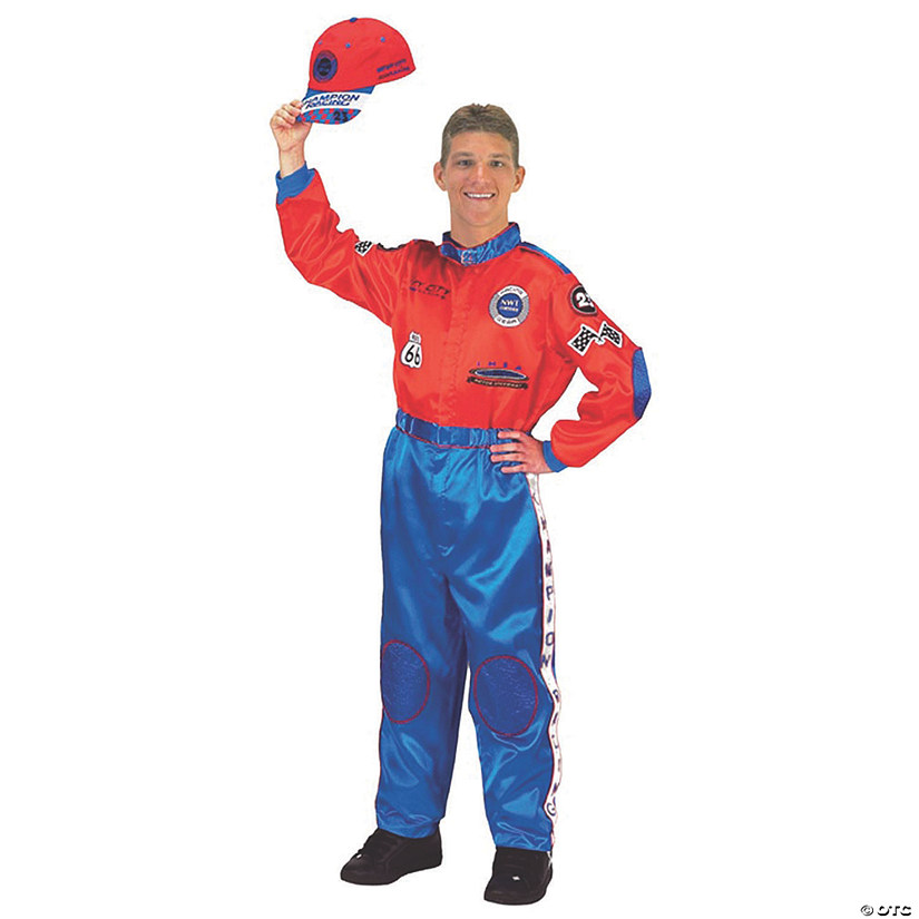 Men's Red and Blue Racing Suit Costume Halloween Express