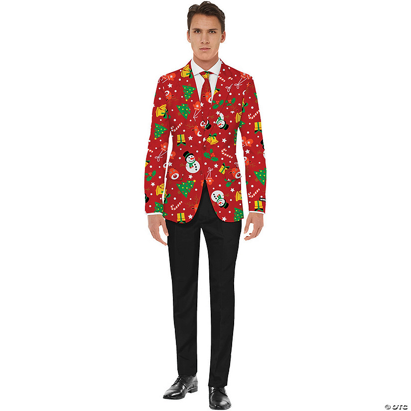 Men's Red Icon Christmas Jacket & Tie Image
