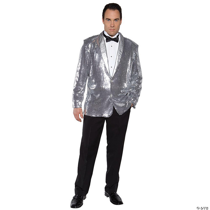 Men's Silver Sequin Jacket Costume - Standard Image