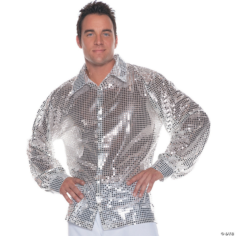 Men's Silver Sequin Shirt Costume - Standard Image