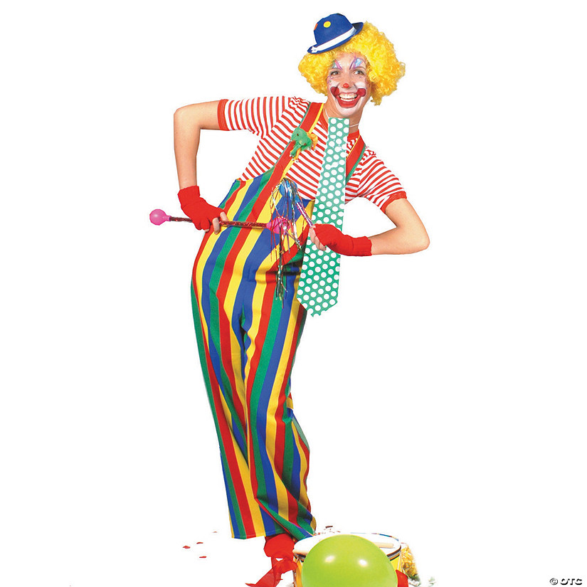 Men's Striped Overalls Clown Costume - Large Image