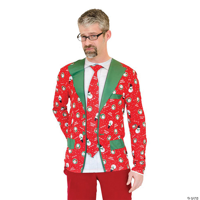 Men's Ugly Christmas Suit and Tie Costume - Large Image