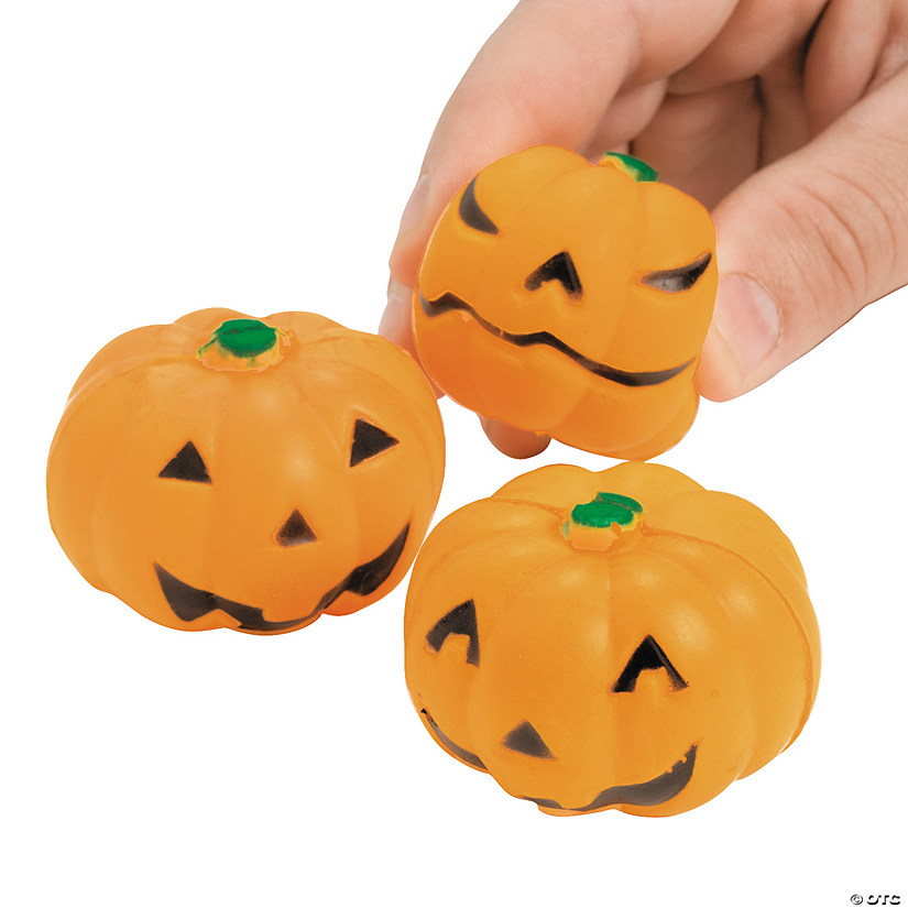 Mini Squeeze Jack-O&amp;#8217;-Lantern Stress Toys - 24 Pc. Image