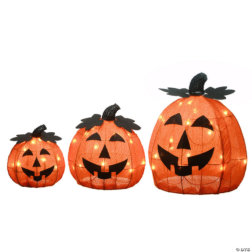 National Tree Company 15 in. Pre-Lit Jack-O-Lantern Trio Image
