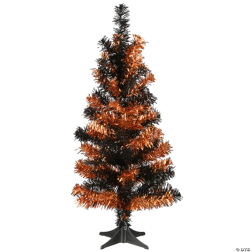 National Tree Company 2 ft. Tinsel Tree, Black, Orange Image