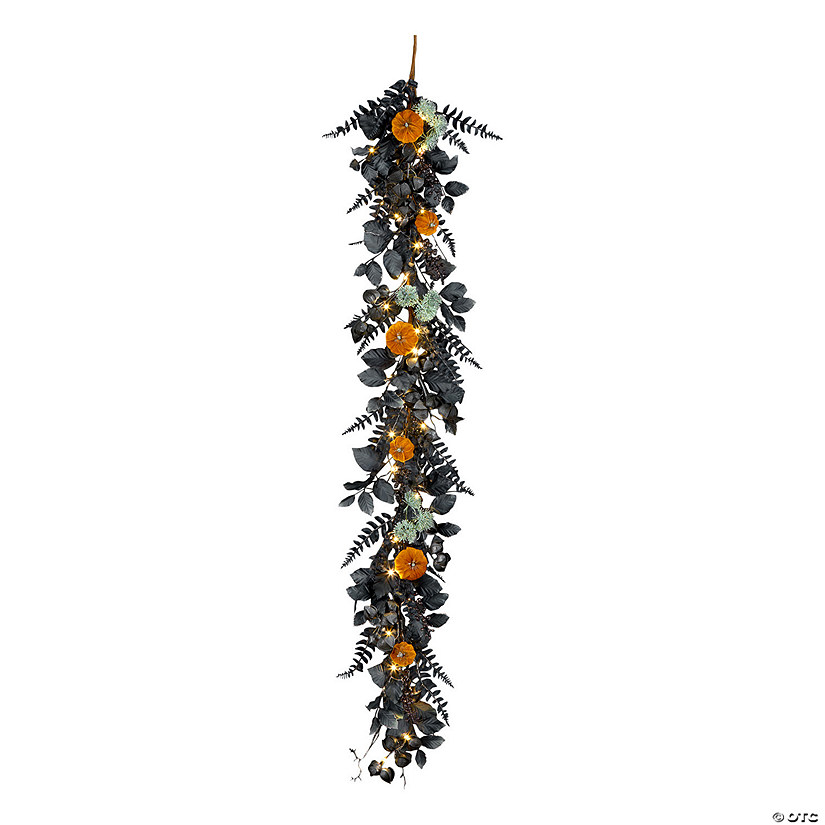 National Tree Company 20&quot; Artificial Halloween Garland with Pumpkins, 30 Warm White LED Lights, Battery Operated Image