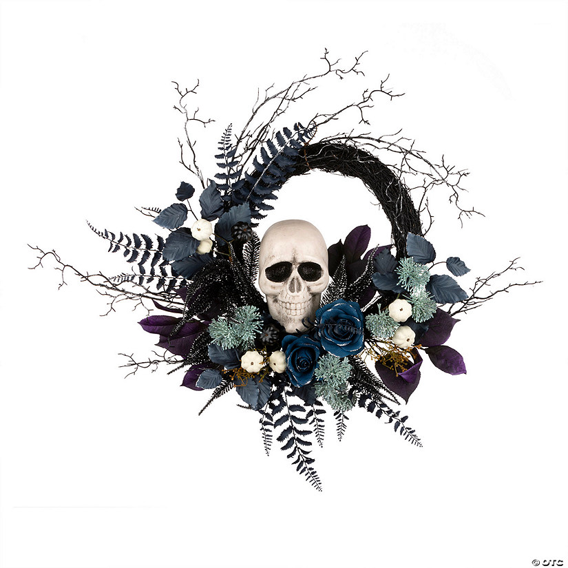 National Tree Company 24" Artificial Halloween Skull Half Wreath Image
