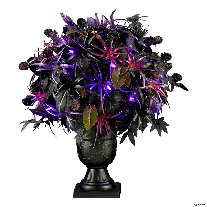 National Tree Company 24&quot; Artificial Scare in the Air Halloween Potted Plant, 30 Purple LED Lights, Battery Operated Image